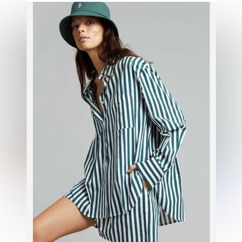 The Frankie Shop Lui Organic Cotton Shirt in pine stripe New with Tags!